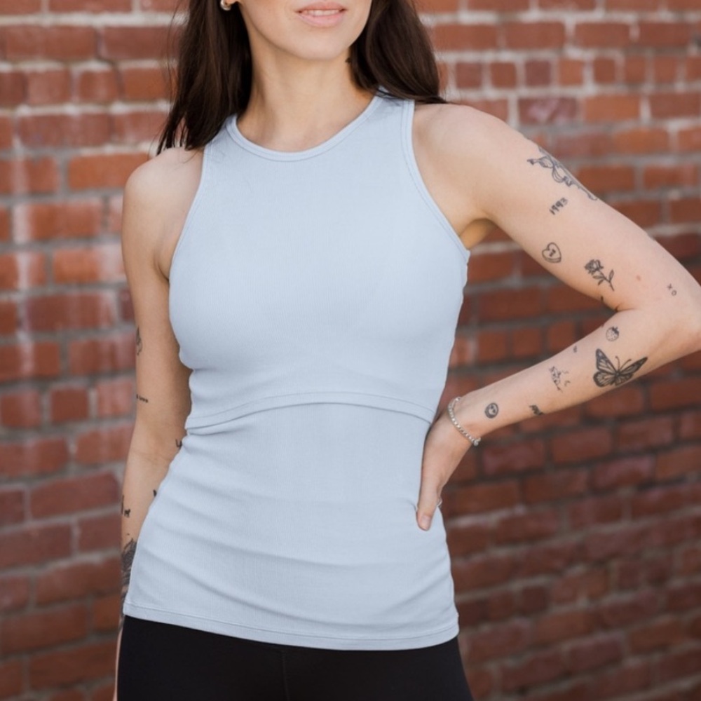 Ribbed Bamboo Racerback Nursing Tank -French Blue
